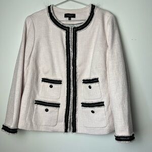 Talbots Provence Baby Pink Tweed Black Fringe-Trim Jacket Decorative Plus Size